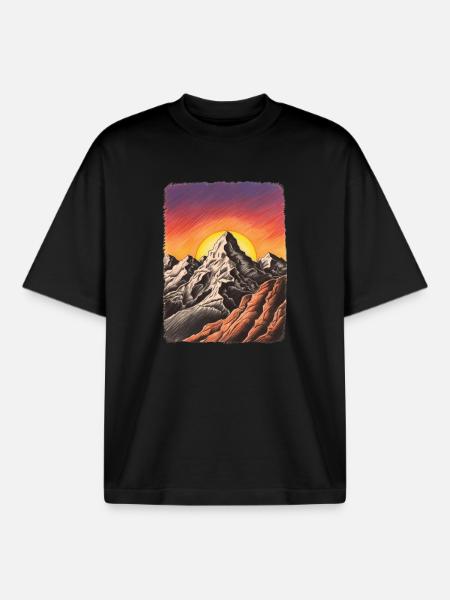 Mountain Sunset - Boxy Heavyweight Unisex Organic T-Shirt by Stanley/Stella - black