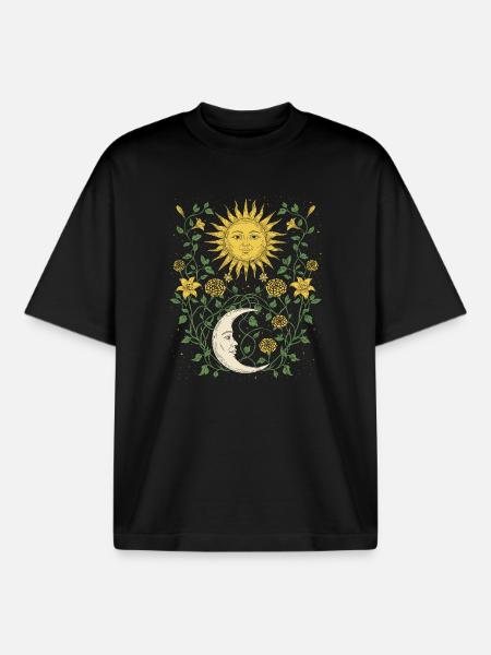 Nature Sunshine and Lunar Theme - Boxy Heavyweight Unisex Organic T-Shirt by Stanley/Stella - black
