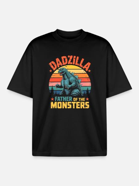 Dadzilla Père Des Monstres Rétro - T-shirt unisexe boxy épais biologique Stanley/Stella - noir