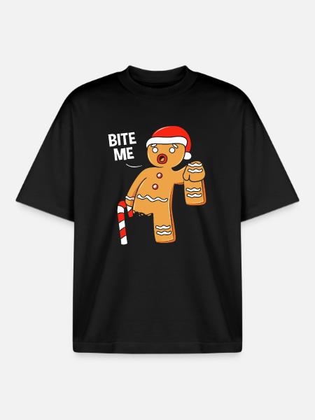 Gingerbread Man Christmas Gingerbread Lebkuchen - Boxy Heavyweight Unisex Organic T-Shirt by Stanley/Stella - black