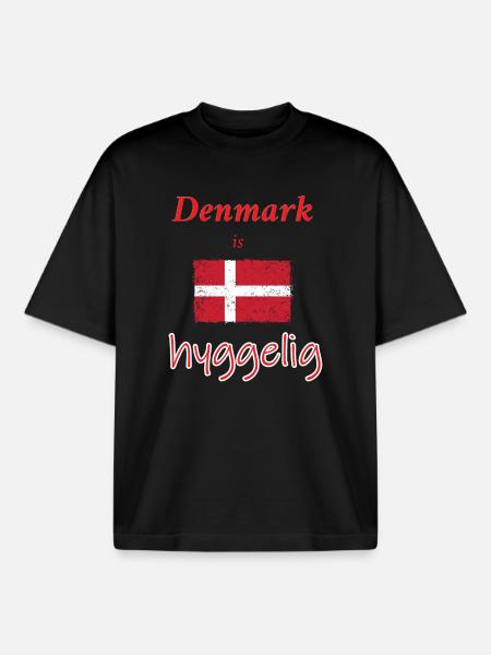 Hygelige Danemark Drapeau Illustration - T-shirt unisexe boxy épais biologique Stanley/Stella - noir
