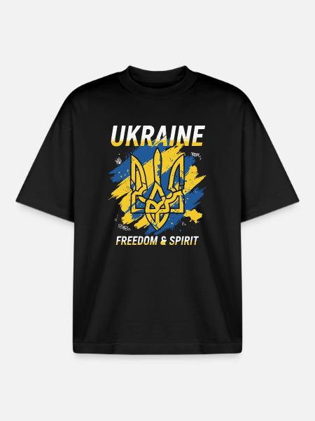 Ukraine Freedom Crest Art - Boxy Heavyweight Unisex Organic T-Shirt by Stanley/Stella - black