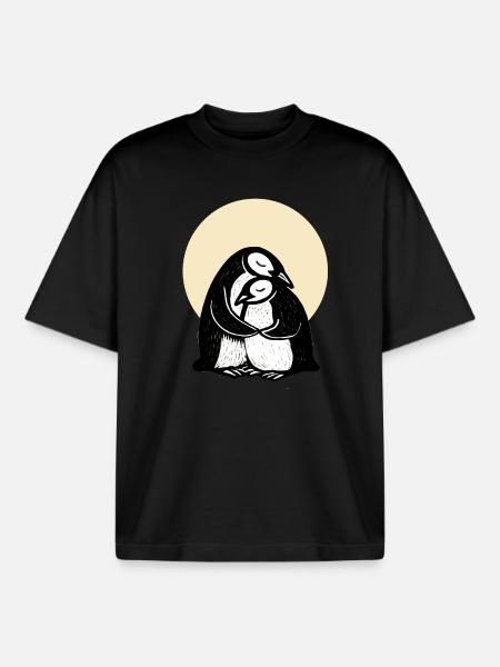 Hugging Penguins Duo - Boxy Heavyweight Unisex Organic T-Shirt by Stanley/Stella - black