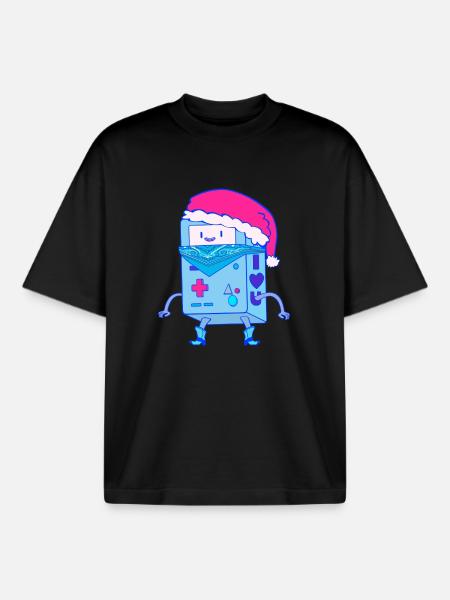 Kawaii Christmas Robot Santa Bot - Boxy Heavyweight Unisex Organic T-Shirt by Stanley/Stella - black