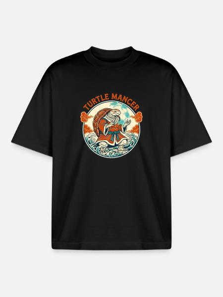 Mystical Turtle Mancer with Spirit Turtles - Boxy Heavyweight Unisex Organic T-Shirt by Stanley/Stella - black