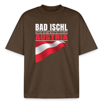 Bad Ischl - T-shirt unisexe boxy épais biologique Stanley/Stella - marron foncé - Devant - AI Model Male 185 light (185cm) & AI Model Female 172 dark (172cm)