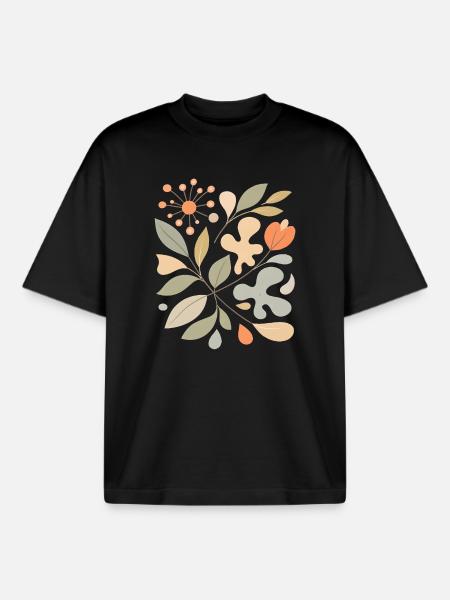 Abstract Floral Pattern Illustration - Boxy Heavyweight Unisex Organic T-Shirt by Stanley/Stella - black