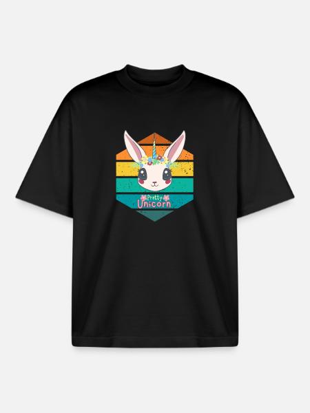 Pastell-Einhorn und Blumenkrone - Boxy Heavyweight Unisex Organic T-Shirt von Stanley/Stella - Schwarz
