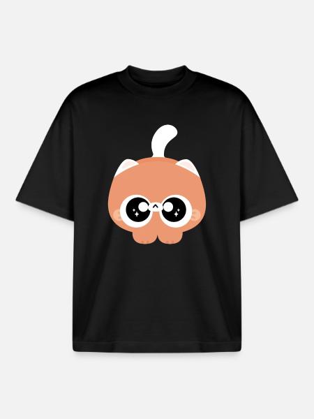 Bébé Chat aux Grands Yeux - T-shirt unisexe boxy épais biologique Stanley/Stella - noir