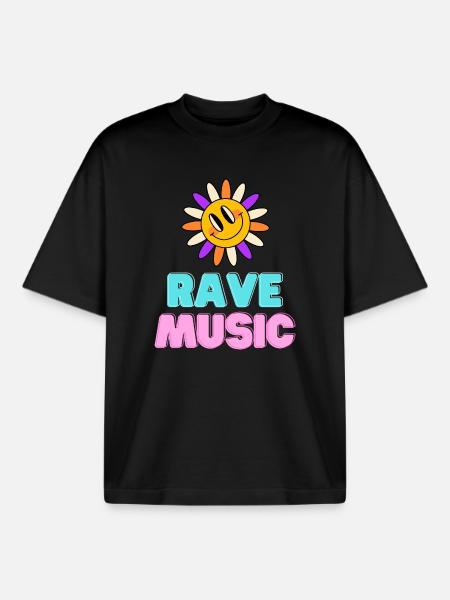 Sunshine Rave Music Neon Design - Boxy Heavyweight Unisex Organic T-Shirt by Stanley/Stella - black