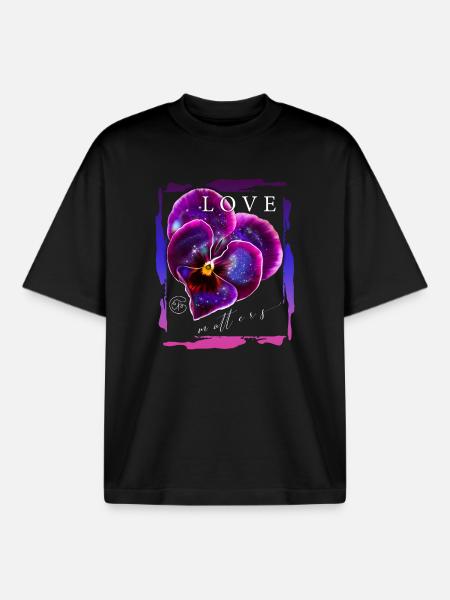 L’amour compte Fleur Saint-Valentin Dicton romantique - T-shirt unisexe boxy épais biologique Stanley/Stella - noir