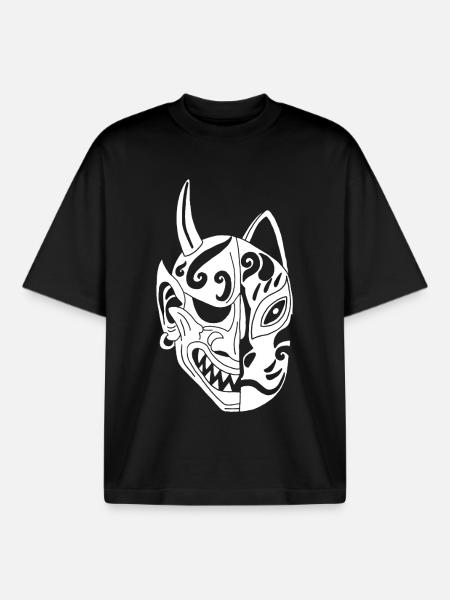 Japanese White Demon Cat - Boxy Heavyweight Unisex Organic T-Shirt by Stanley/Stella - black