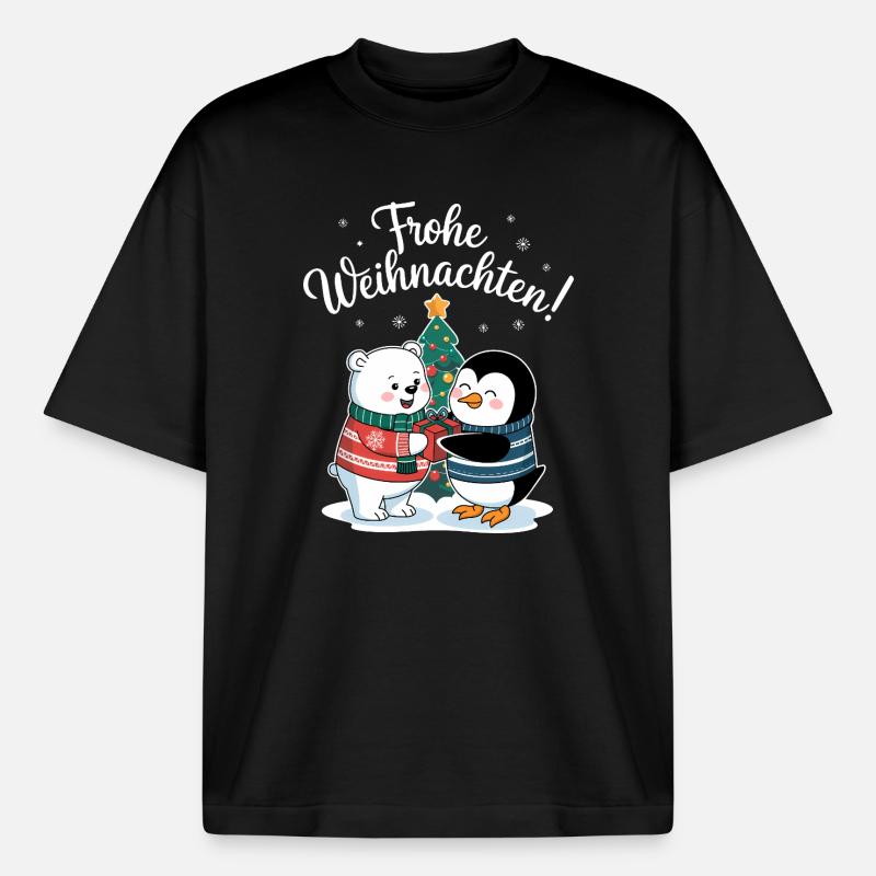 Eisbär Pinguin Weihnachtspullover süß Weihnachten - Boxy Heavyweight Unisex Organic T-Shirt von Stanley/Stella - Schwarz