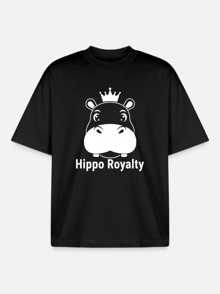 Hippo Royalty Hippo King Saying - Boxy Heavyweight Unisex Organic T-Shirt by Stanley/Stella - black