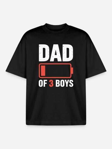 Father of Three Boys Battery Motif - Boxy Heavyweight Unisex Organic T-Shirt by Stanley/Stella - black