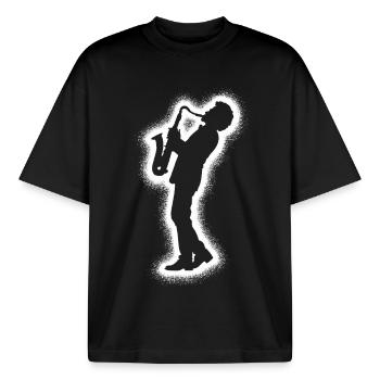 Saxophonist Saxofon Jungen Kinder Herren Saxophon - Boxy Heavyweight Unisex Organic T-Shirt von Stanley/Stella - Schwarz - Vorne - AI Model Male 185 light (185cm) & AI Model Female 172 dark (172cm)