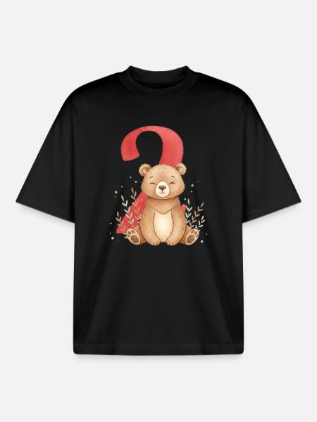 Cuddly bear with number 2 - Boxy Heavyweight Unisex Organic T-Shirt by Stanley/Stella - black