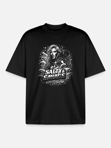Salty & Savage - Boxy Heavyweight Unisex Organic T-Shirt von Stanley/Stella - Schwarz
