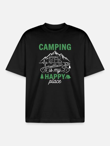 Camping is My Happy Place - Boxy Heavyweight Unisex Organic T-Shirt by Stanley/Stella - black