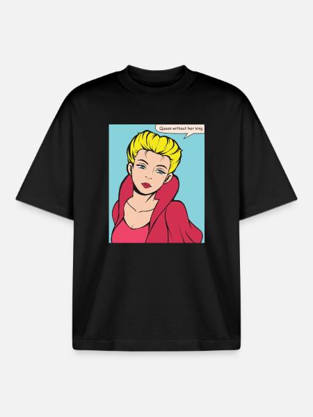 Queen Without King Pop Art - Boxy Heavyweight Unisex Organic T-Shirt by Stanley/Stella - black