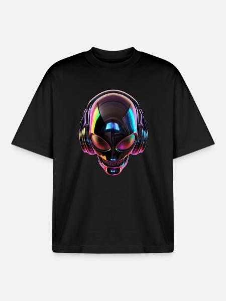Schwarzer Alien-Kopf mit Kopfhörern - Boxy Heavyweight Unisex Organic T-Shirt von Stanley/Stella - Schwarz