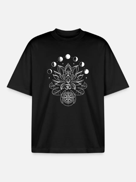 Lotus Lotus Flower Moon Phases Compass - Boxy Heavyweight Unisex Organic T-Shirt by Stanley/Stella - black