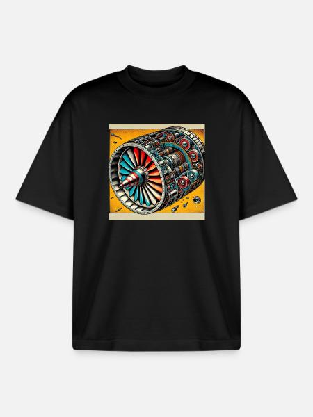 Turbine Unleashed: Comic Art - Airplane Turbine - Boxy Heavyweight Unisex Organic T-Shirt by Stanley/Stella - black