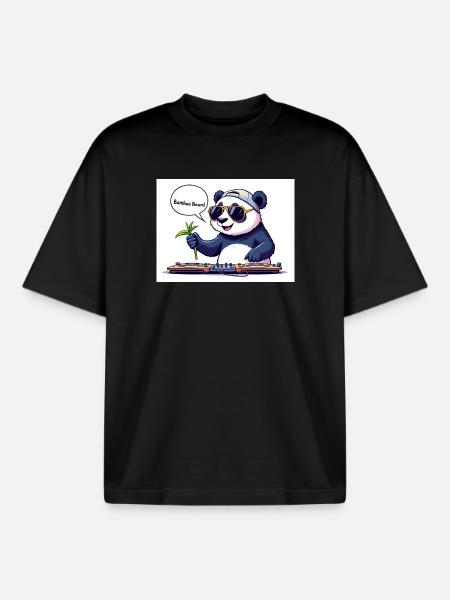 DJ Panda with Goggles and Bamboo Stick - Boxy Heavyweight Unisex Organic T-Shirt by Stanley/Stella - black