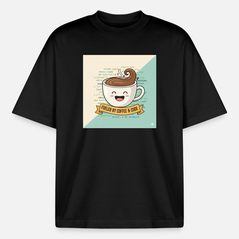 Happy Coffee Mug and Code - Boxy Heavyweight Unisex Organic T-Shirt by Stanley/Stella - black