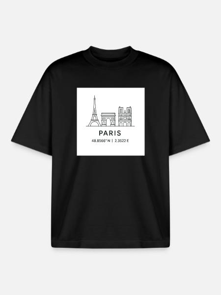 Paris Line Art Silhouette Landmark - Boxy Heavyweight Unisex Organic T-Shirt by Stanley/Stella - black