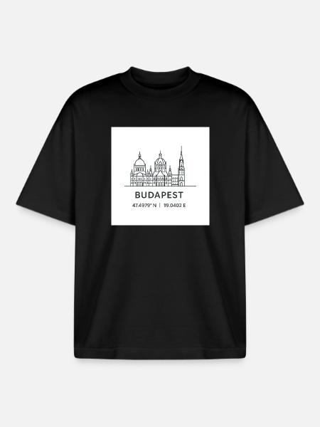 Budapest Line Art Silhouette Landmark - Boxy Heavyweight Unisex Organic T-Shirt by Stanley/Stella - black