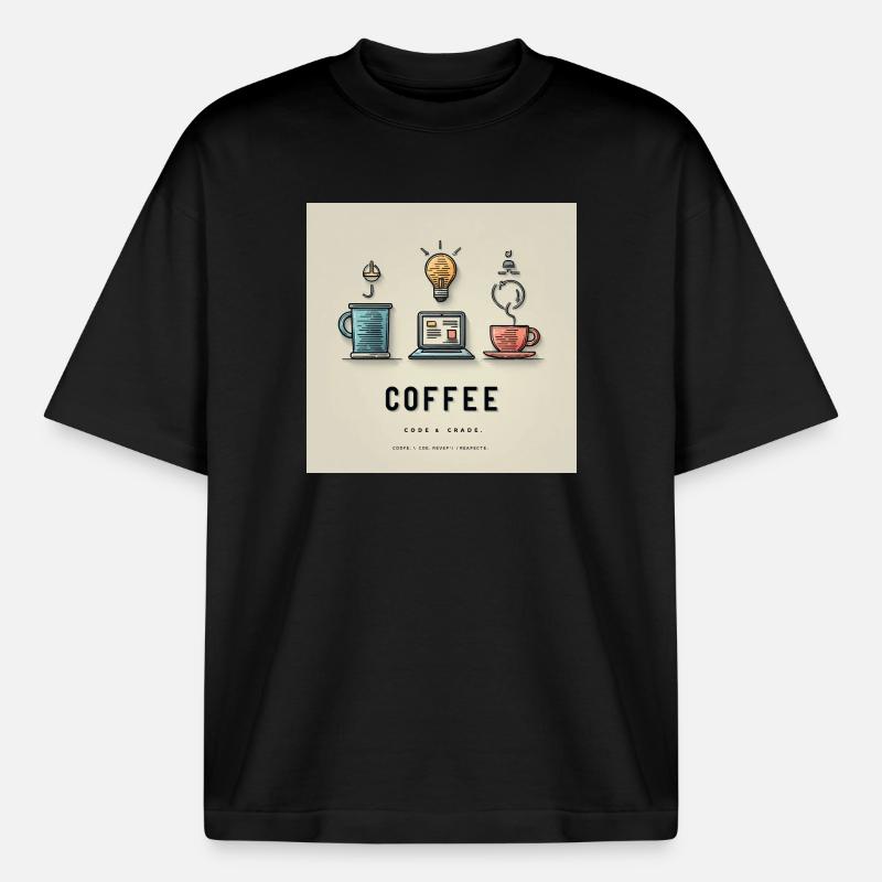 Conception du code du café - T-shirt unisexe épais coupe boxy Stanley/Stella - noir
