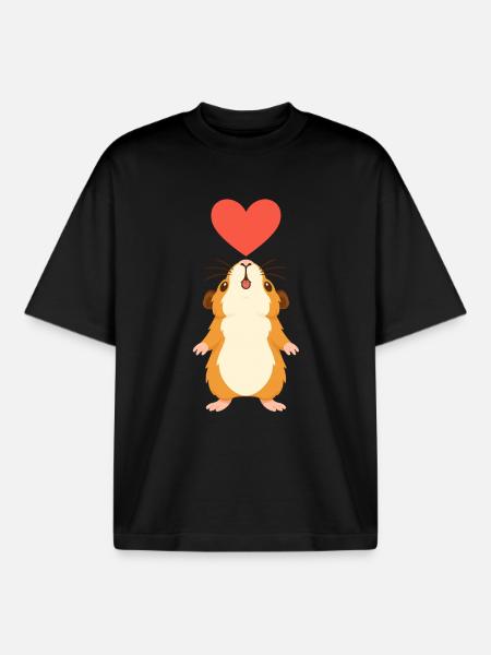 Guinea pig with heart - Boxy Heavyweight Unisex Organic T-Shirt by Stanley/Stella - black