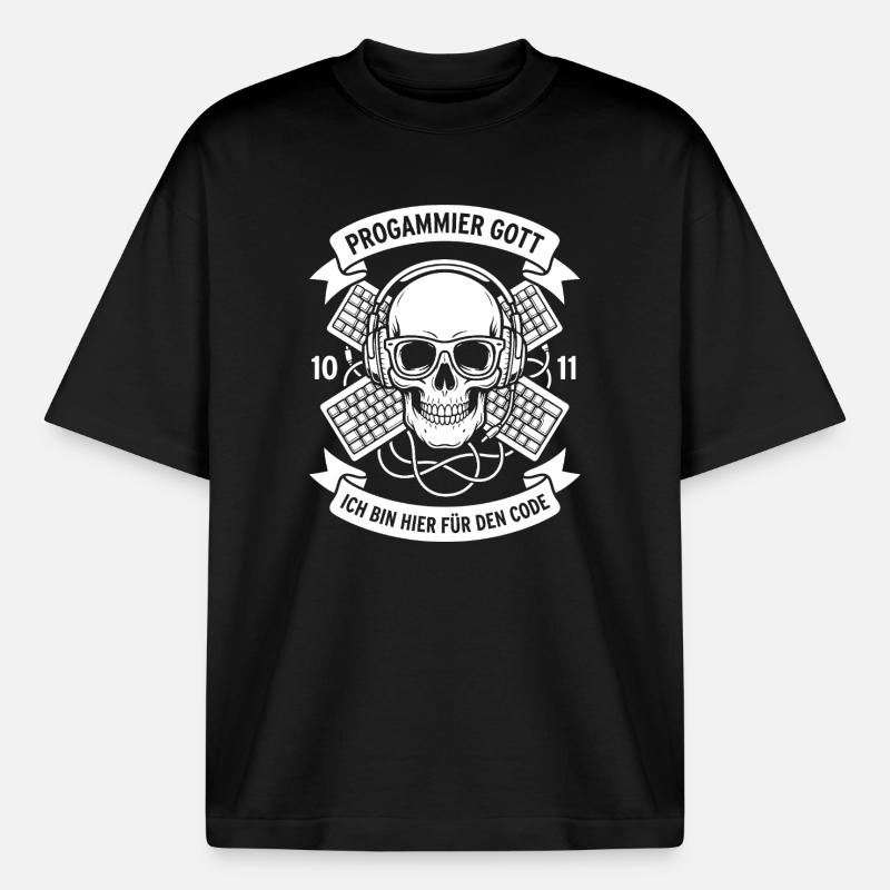Code Schädel mit Kopfhörern - Boxy Heavyweight Unisex Organic T-Shirt von Stanley/Stella - Schwarz