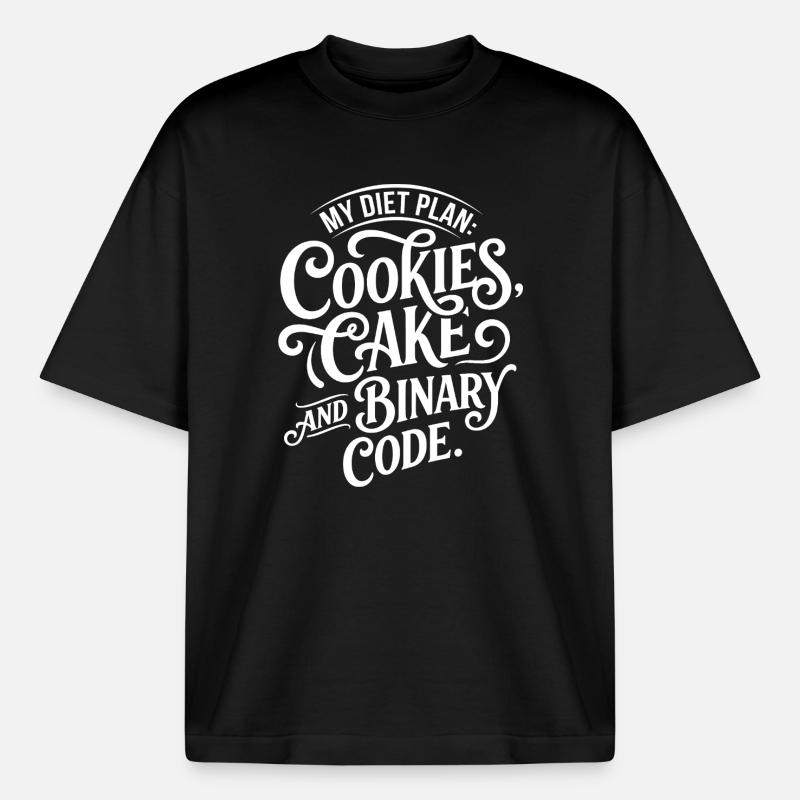 Cookies Cake Binary Code Design - Boxy Heavyweight Unisex Organic T-Shirt by Stanley/Stella - black