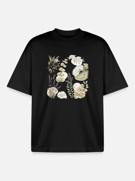 Natürliche Aquarellbotanik - Boxy Heavyweight Unisex Organic T-Shirt von Stanley/Stella - Schwarz