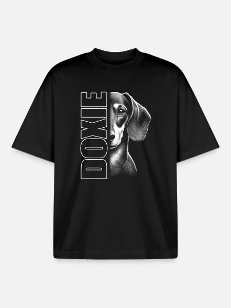 Dachshund portrait with lettering - Boxy Heavyweight Unisex Organic T-Shirt by Stanley/Stella - black