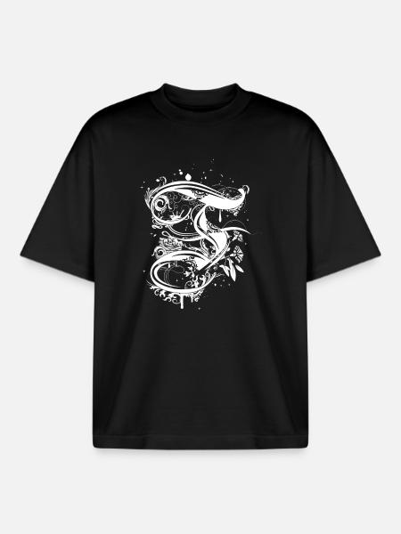 Calligraphy letter F - Boxy Heavyweight Unisex Organic T-Shirt by Stanley/Stella - black