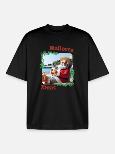 Mallorca Xmas - Santa Claus on holiday - Boxy Heavyweight Unisex Organic T-Shirt by Stanley/Stella - black