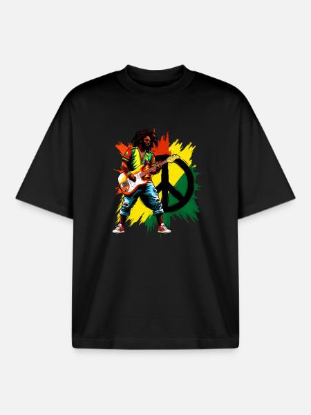 Reggae music and peace - Boxy Heavyweight Unisex Organic T-Shirt by Stanley/Stella - black