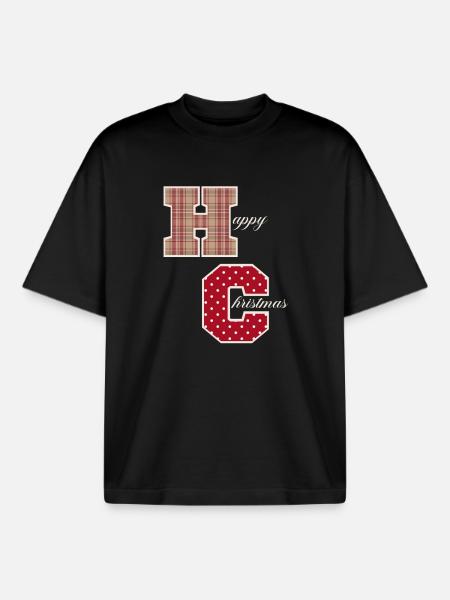 "Happy Christmas" letters with Christmas pattern - Boxy Heavyweight Unisex Organic T-Shirt by Stanley/Stella - black