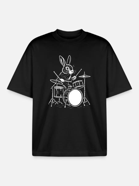 Rhythm Rabbit Drummer - Boxy Heavyweight Unisex Organic T-Shirt by Stanley/Stella - black