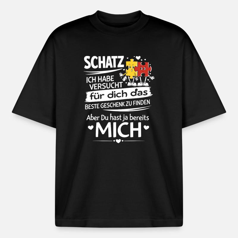 Schatz Geschenk Spruch Puzzleherz - Boxy Heavyweight Unisex Organic T-Shirt von Stanley/Stella - Schwarz