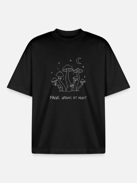 Magic Grows at Night Mushroom Design - Boxy Heavyweight Unisex Organic T-Shirt by Stanley/Stella - black