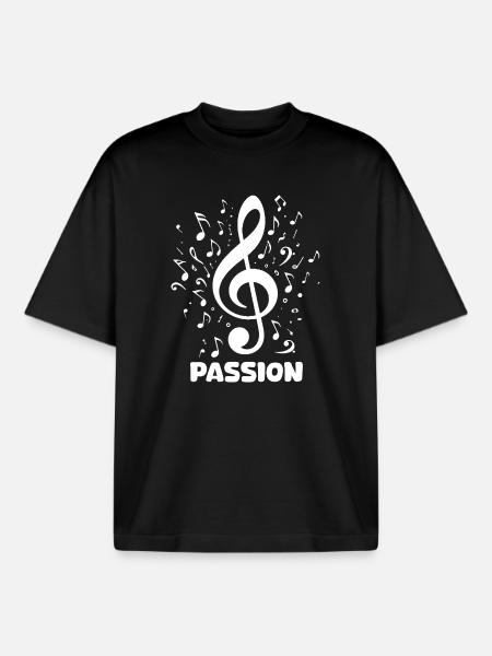 PASSION clef music design - Boxy Heavyweight Unisex Organic T-Shirt by Stanley/Stella - black