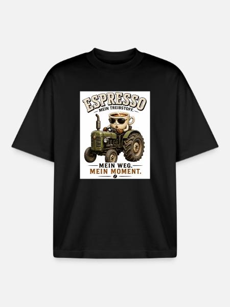 Espresso Treibstoff auf dem Traktor - Boxy Heavyweight Unisex Organic T-Shirt von Stanley/Stella - Schwarz