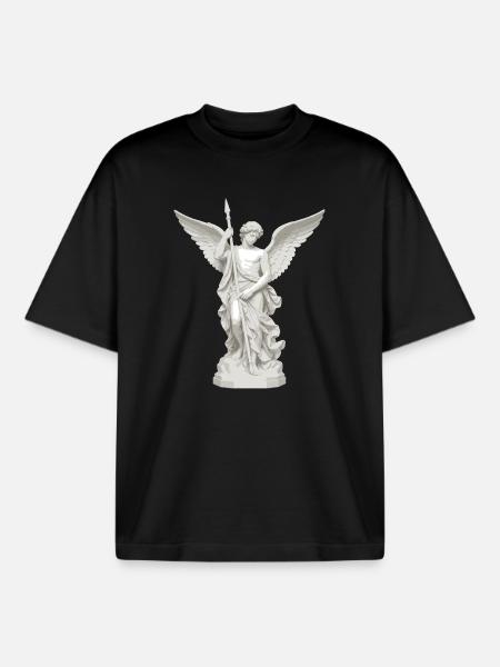Geflügelter Engel mit Speer-Illustration - Boxy Heavyweight Unisex Organic T-Shirt von Stanley/Stella - Schwarz