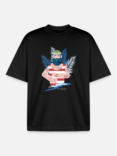 Sømand kaptajn tatovering pibe havkyst moin skæg - Stanley/Stella unisex boxy heavyweight T-shirt økologisk - sort