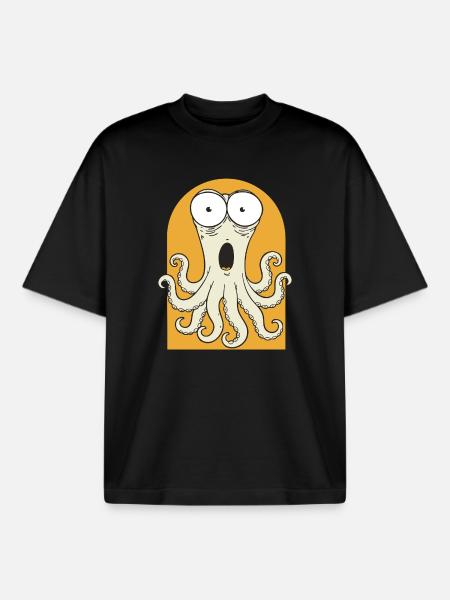 Surprised octopus on orange - Boxy Heavyweight Unisex Organic T-Shirt by Stanley/Stella - black