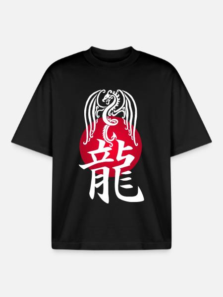 White Dragon from Japan - Boxy Heavyweight Unisex Organic T-Shirt by Stanley/Stella - black